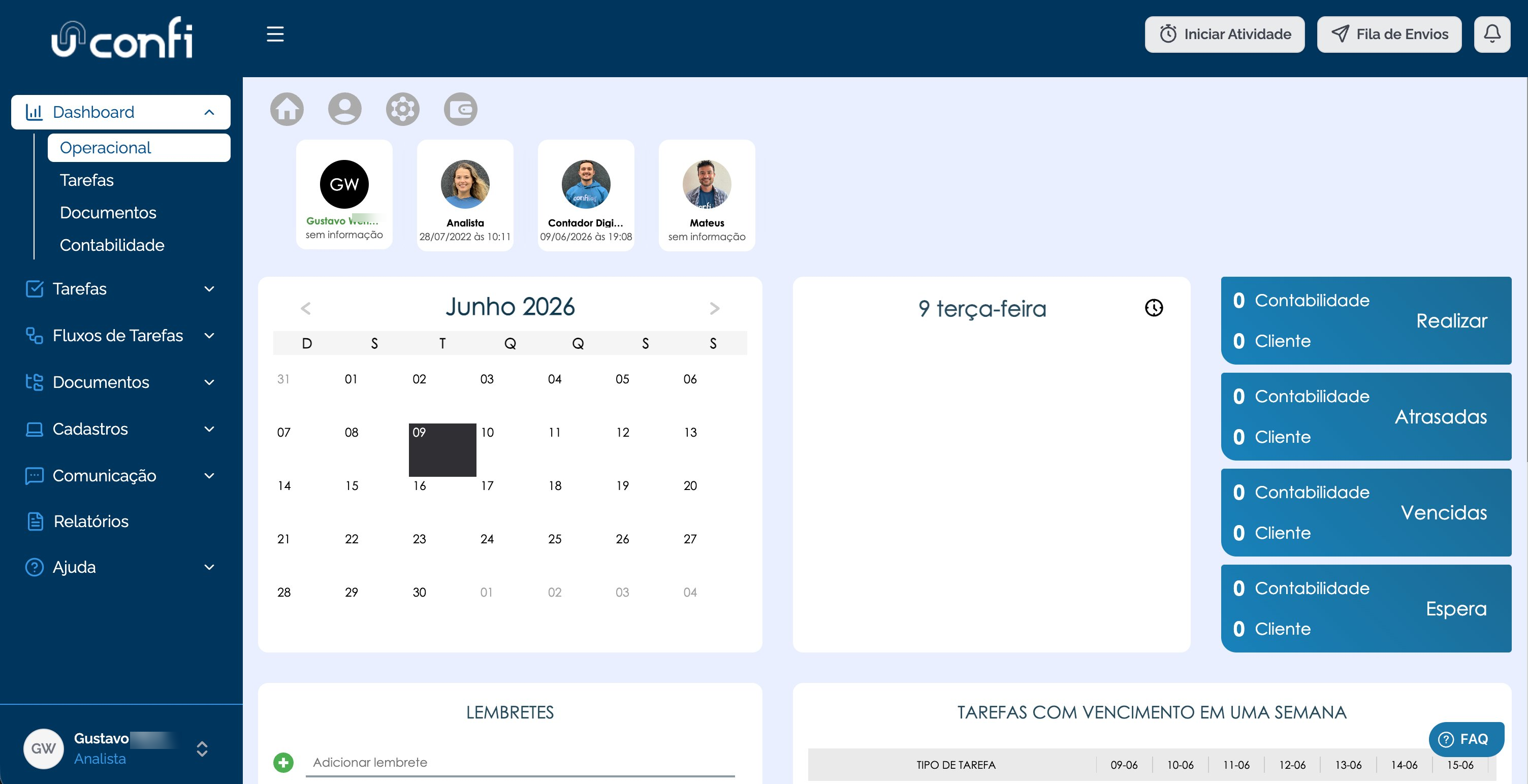 Dashboard operacional da Confi